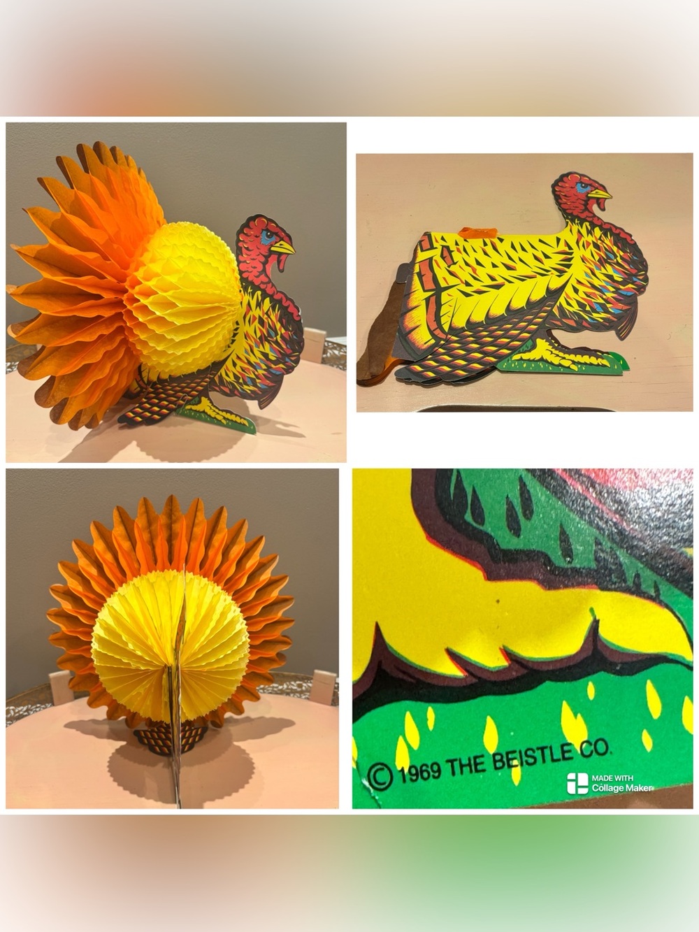 Vintage 1969 Beistle Honeycomb Thanksgiving Turkey Centerpiece